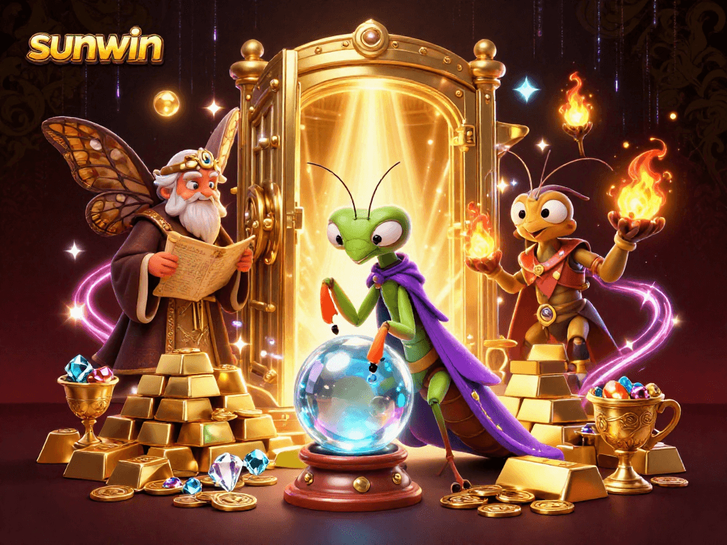 Experience thrilling wins at sunwin with a vibrant 3D illustration capturing a mystical casino scene