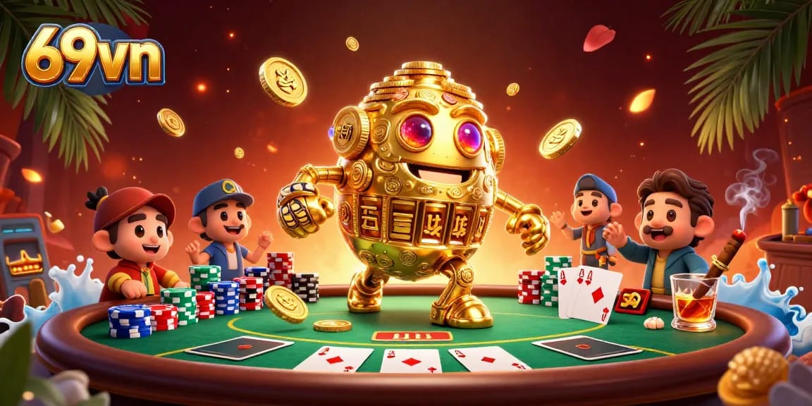 Experience thrilling play in 69vn’s vibrant poker scene with golden golem and rich detail.