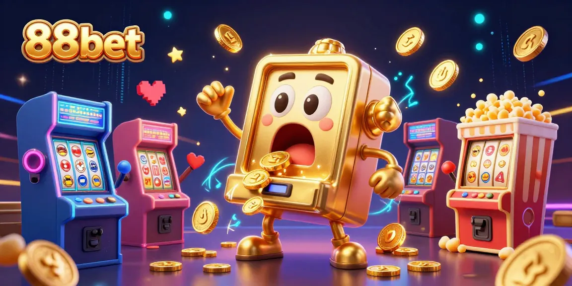 Celebrate wins with 88bet's exciting casino adventure featuring golden slot machines and vibrant game elements.