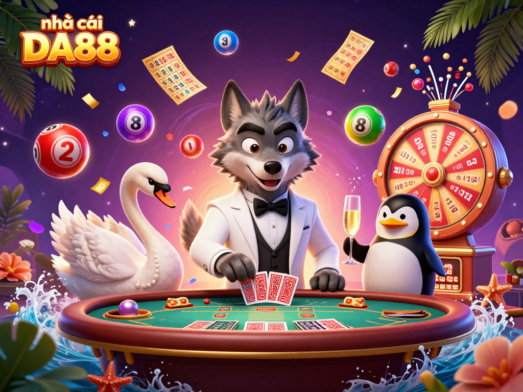 Experience excitement at nhà cái DA88 with the debonair wolf and sophisticated characters in a vibrant casino scene.