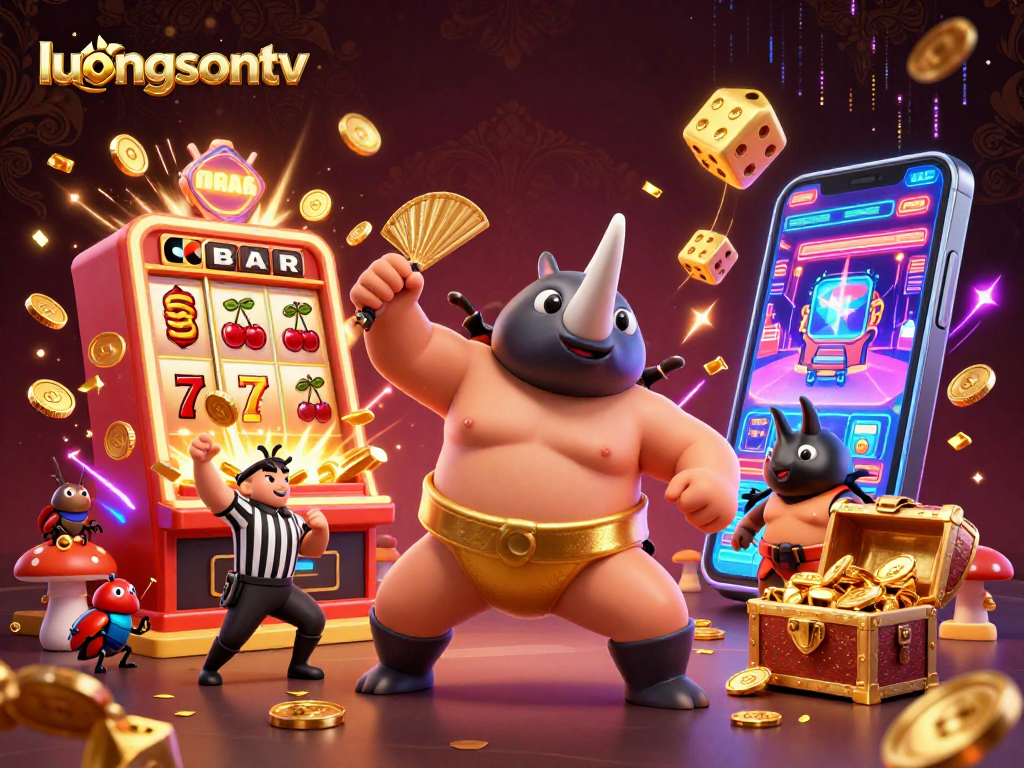 Experience the thrill of gaming with luongsontv's colorful action-packed casino scene featuring engaging characters and vibrant casino elements.