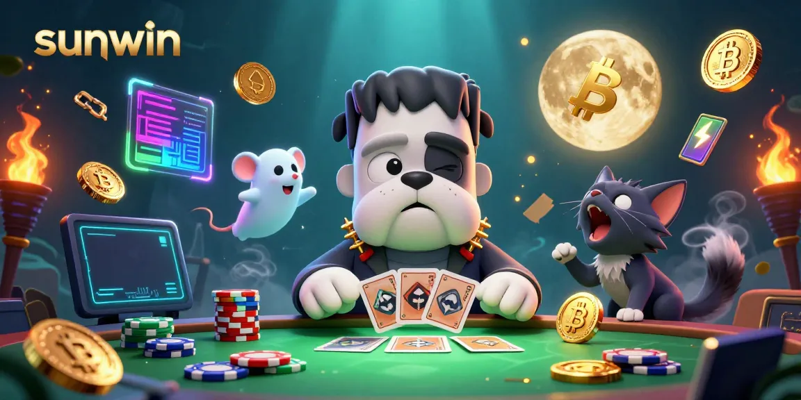 Join the excitement of sunwin as a bulldog dealer and a ghost mouse float through the casino.