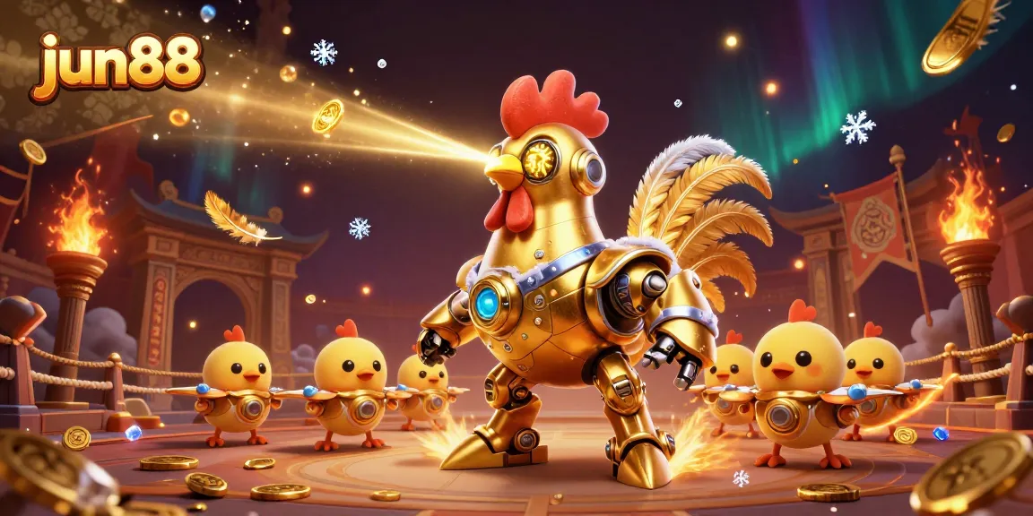 Experience thrilling bets at jun88 with our futuristic, golden rooster warriors ready to win!