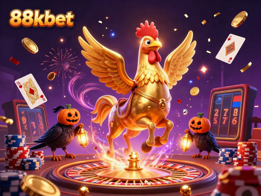 Experience thrilling games at 88kbet with vibrant casino scenes and exciting jackpots in this engaging visual.
