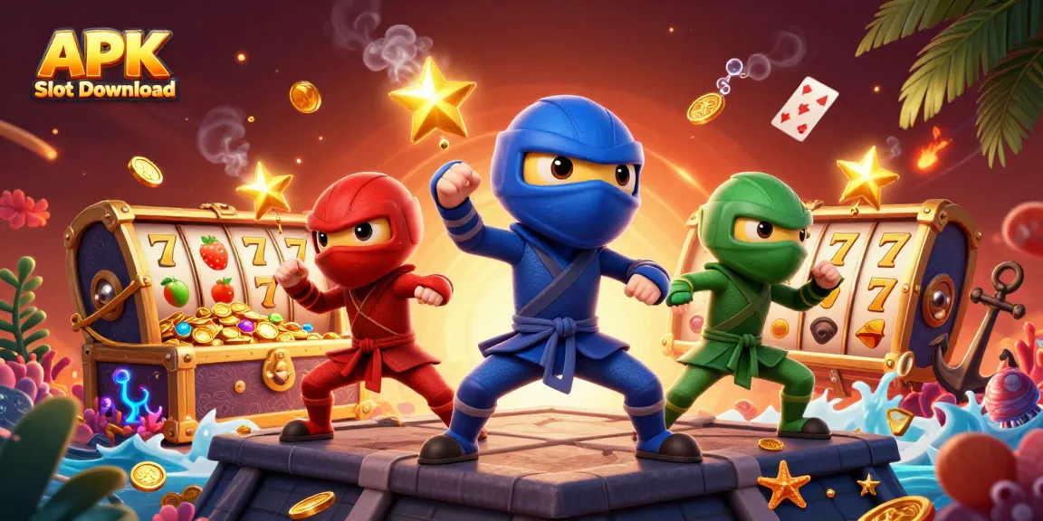 Engage with APK Slot Download as chameleons spin winning slots amidst vibrant casino elements.