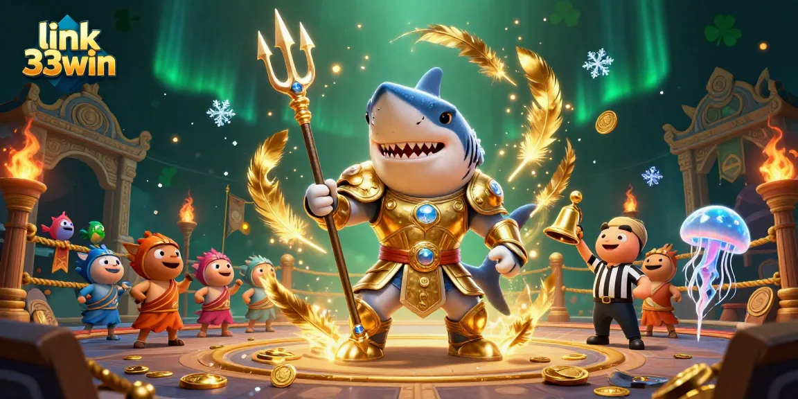 Engage with link 33win as a fierce tiger shark battles in a vibrant underwater colosseum.