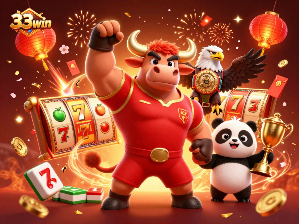 Experience thrilling slots action with 33win's vibrant 3D casino mascot scene.