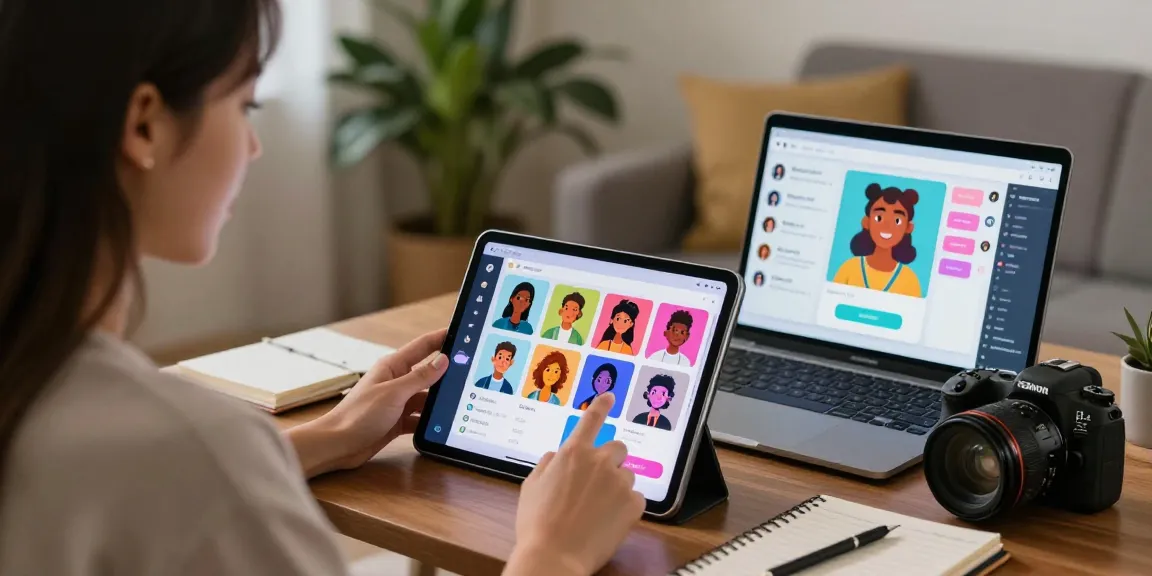 Engaging interaction scene with crush on ai, showcasing AI chat on tablet in cozy home.