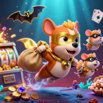 Explore thrilling wins at galaxy6623 with a superhero dog flying, gold coins, and slots in action.