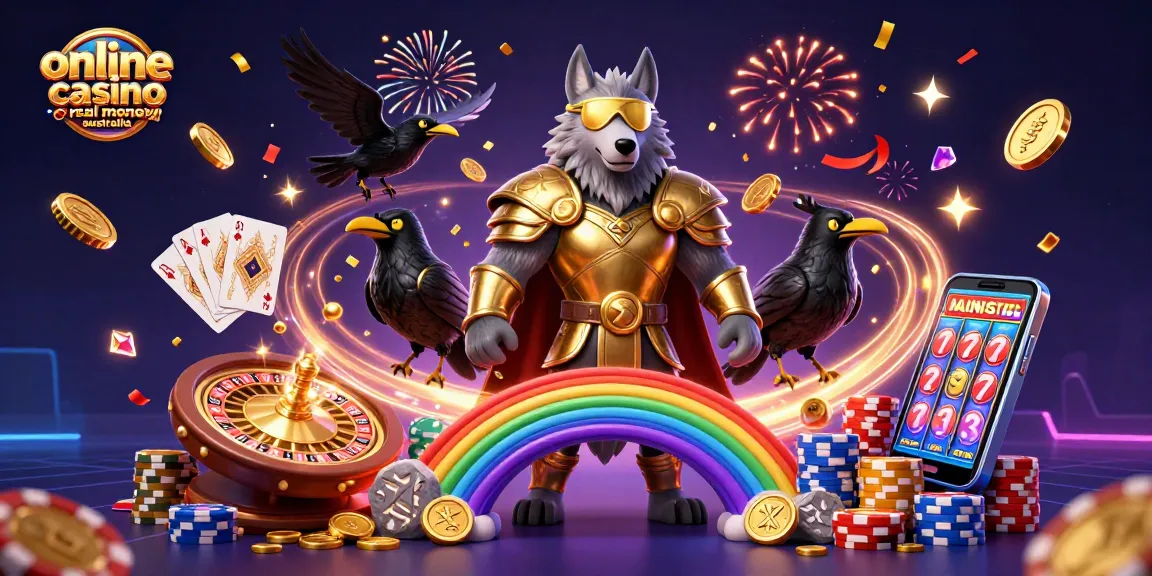 Experience the excitement of playing at an online casino real money australia with a vibrant 3D illustration.